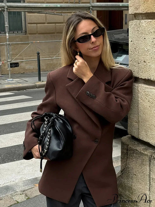 Brown Pocket Blazer Short Coat Modified Output: Tan Pocket Jacket Brief Overcoat coats-241228