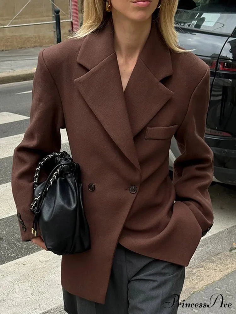 Brown Pocket Blazer Short Coat Modified Output: Tan Pocket Jacket Brief Overcoat coats-241228