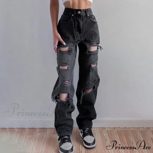 Brown Ripped Vintage Woman Distressed Jeans Black / S