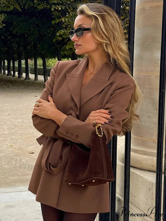 Brown Sophisticated Single Buttoned Suit Jacket Camel / S coats-241228