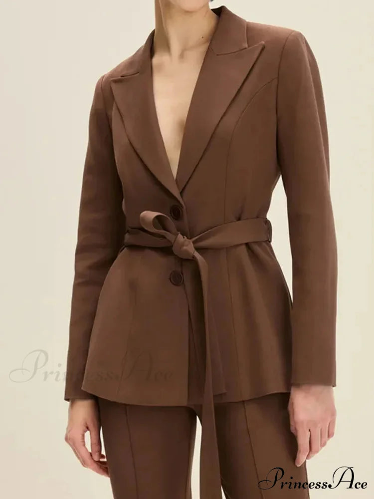 Brown Sophisticated Single Buttoned Suit Jacket coats-241228