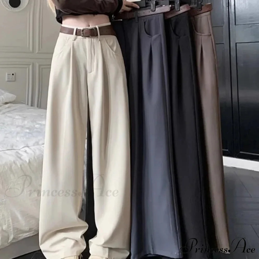 Brown Suit Baggy Office Trousers Beige / S pants-241228