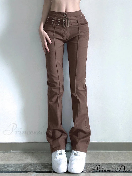 Brown Vintage Flared Hight Waist Jeans Dark Brown / S