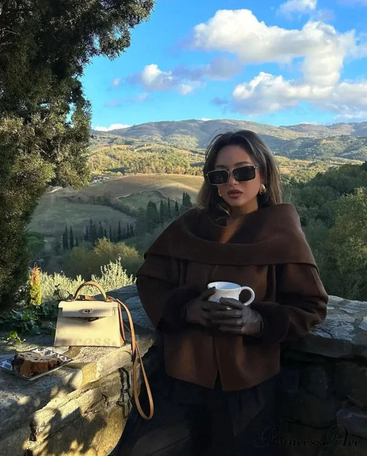 Brown Woolen Brief Jacket Brown / S coats-241228