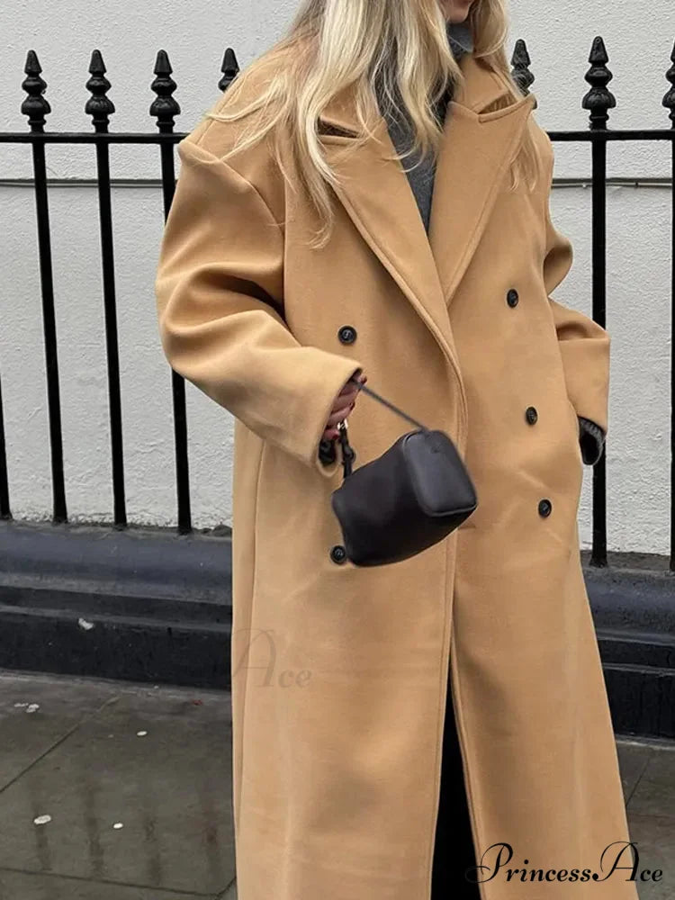 Brown Woolen Dual Buttoned Coat Brown / S coats-241228