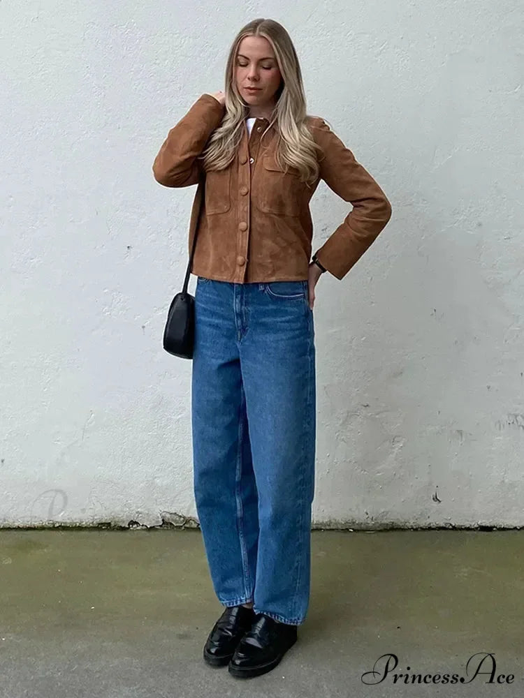 Brown Woolen Extended Sleeve Brief Jacket Brown / S coats-241228