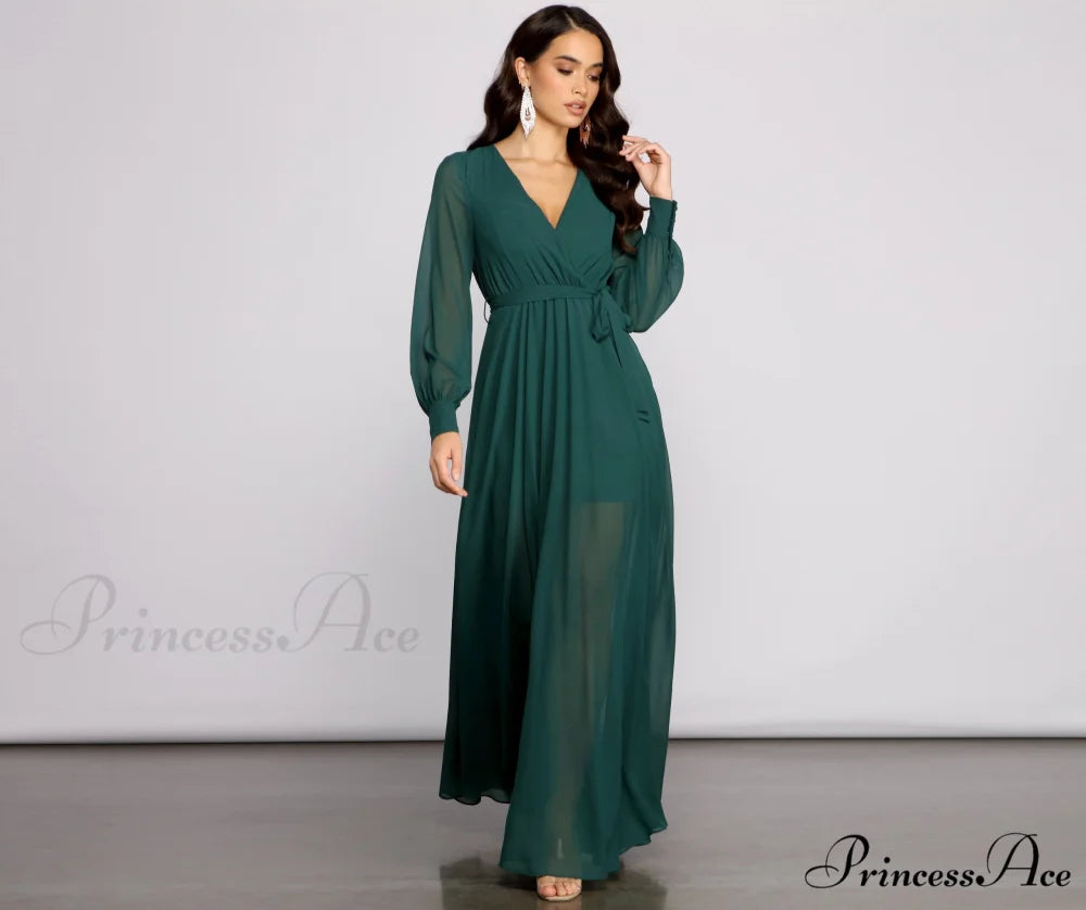 Bryn Chiffon Stylish A-Line Formal Dress HUNTER / S