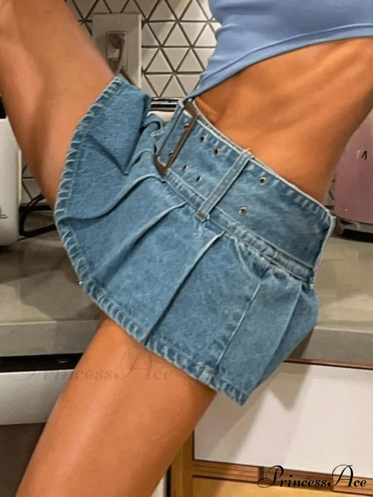 Buckle Belt Denim Trendy Cargo Mini Skirt