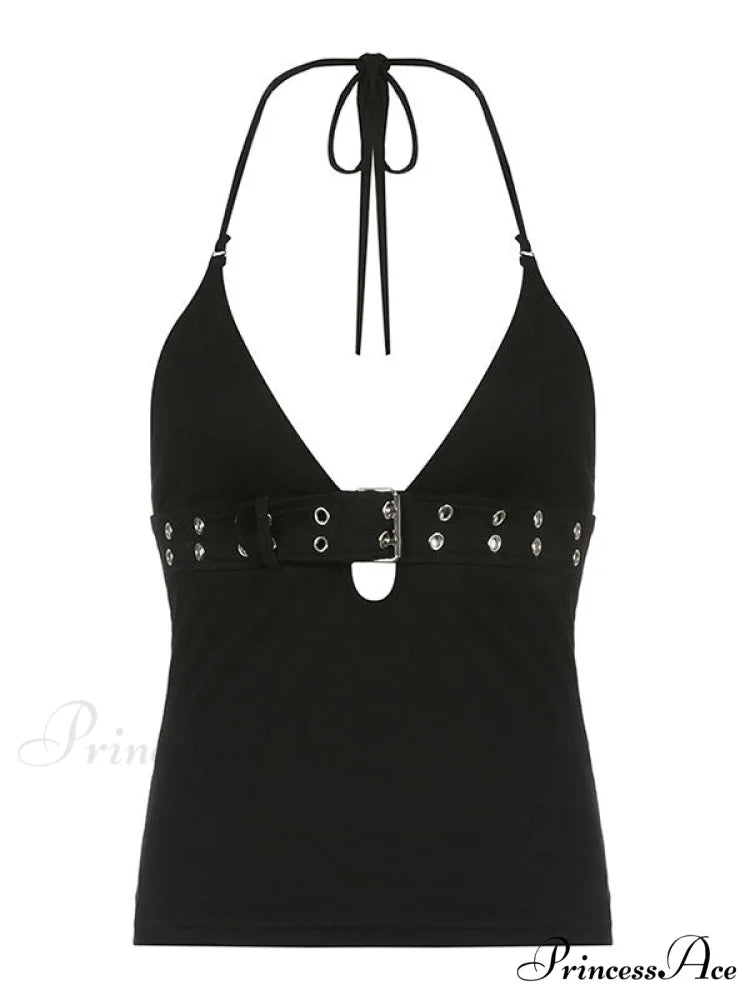 Buckle Strap Black Trendy Bodycon Mini Dress