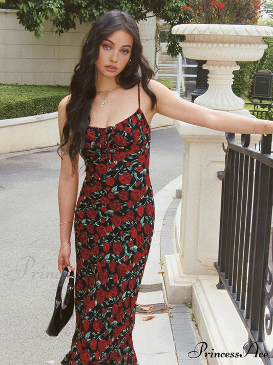 Bulgarian Roses Floral Trendy Cami Long Dress