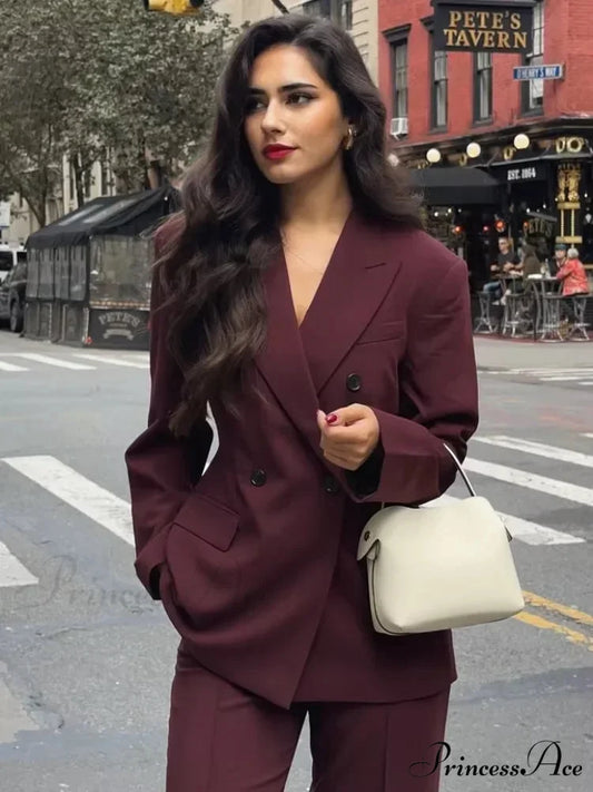 Burgundy Double Breasted Blazer Coat Wine red / S