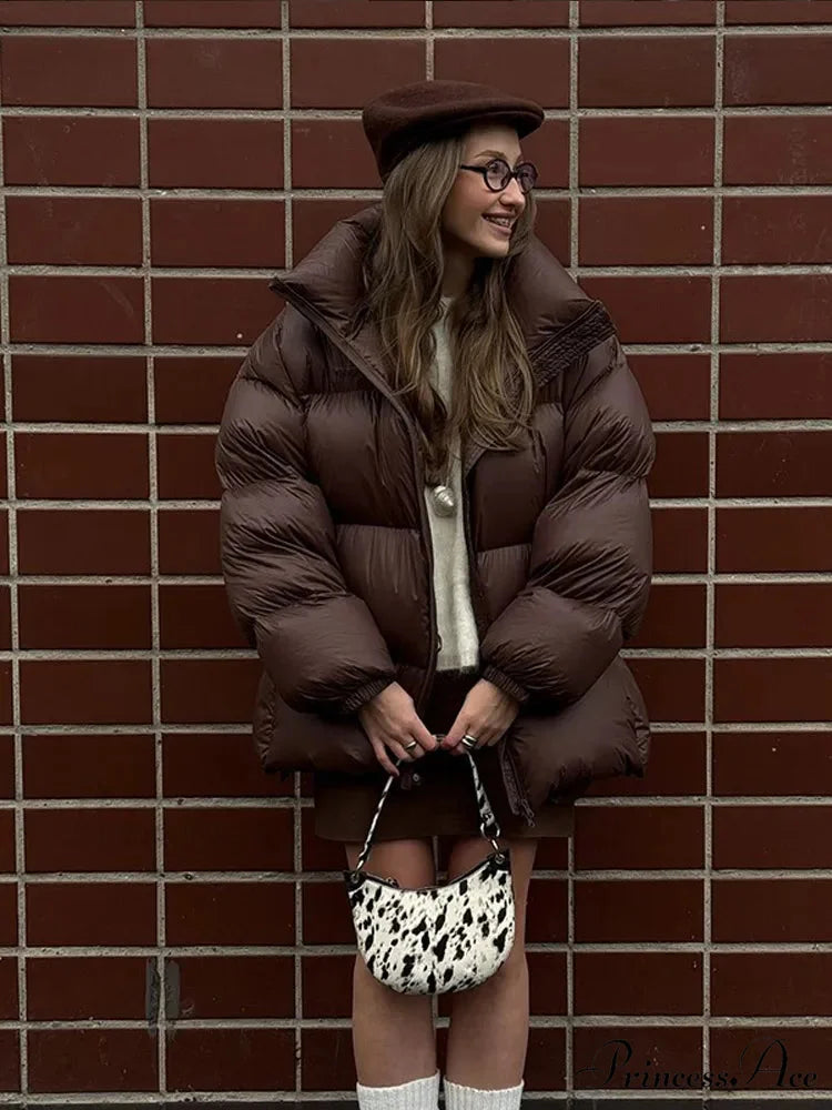 Burgundy Hooded Padded Parka Coat brown / S