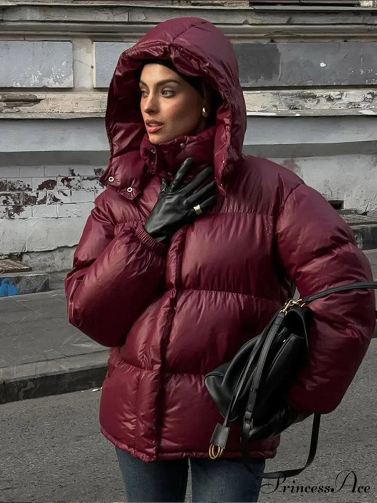 Burgundy Hooded Padded Parka Coat red / S