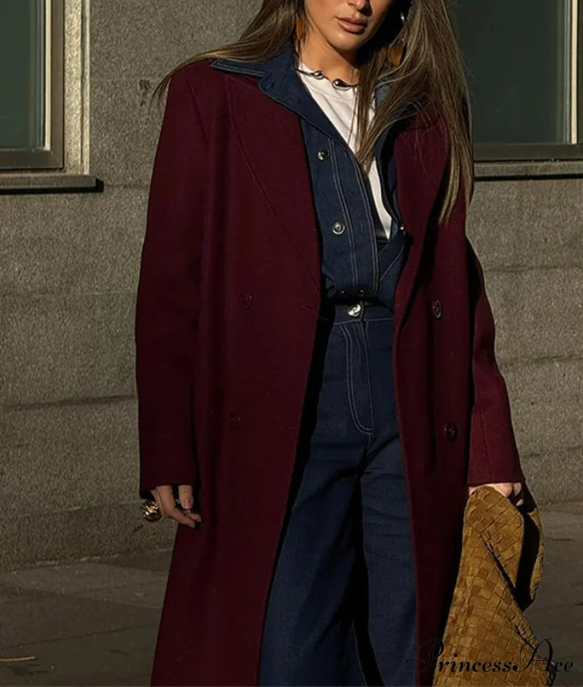 Burgundy Red Double Breasted Coat