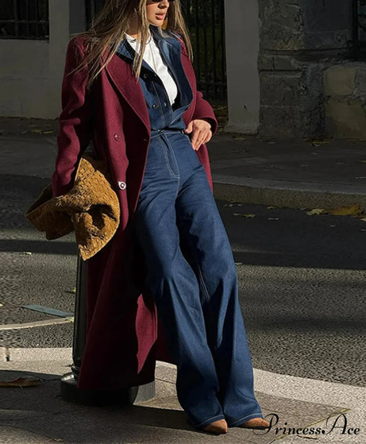 Burgundy Red Double Breasted Coat Burgundy red / S