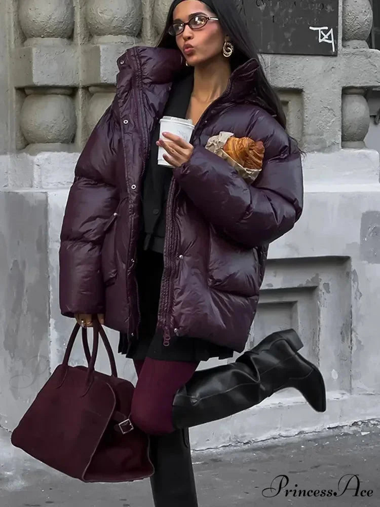 Burgundy Red Warm Cotton Coat Dark red / S