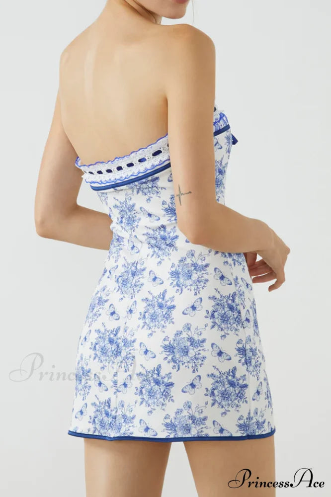 Butterfly Bouquet Floral Charming Tube Short Dress