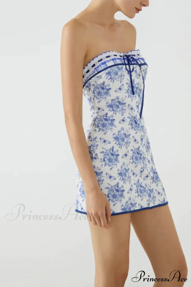 Butterfly Bouquet Floral Charming Tube Short Dress