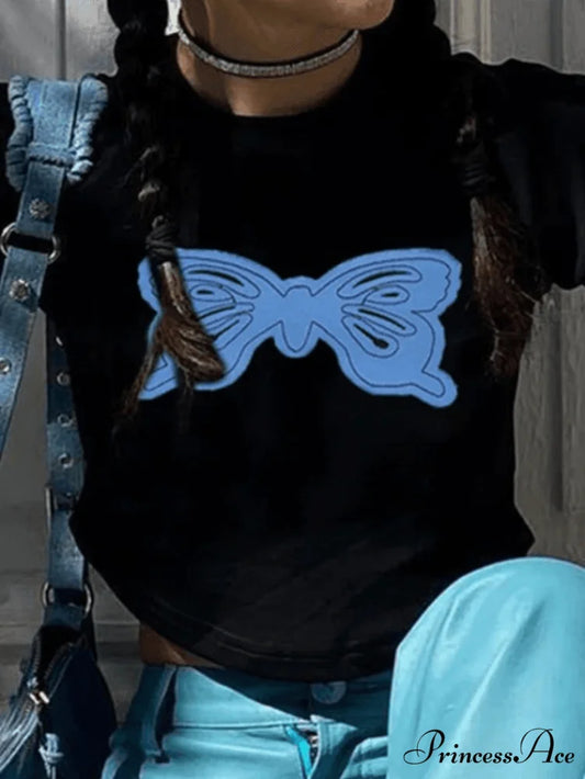 Butterfly Long Graceful Sleeve Ribbed Top