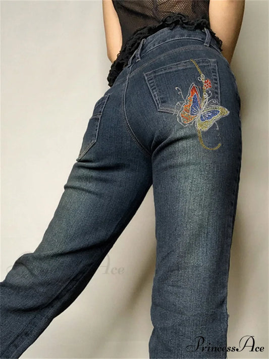 Butterfly Print Y2K Denim Jeans