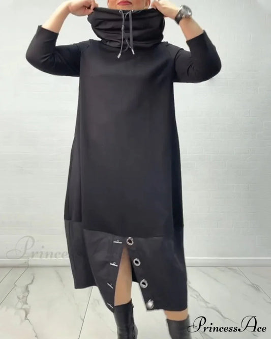 Button Drawstring Dress with Slit
