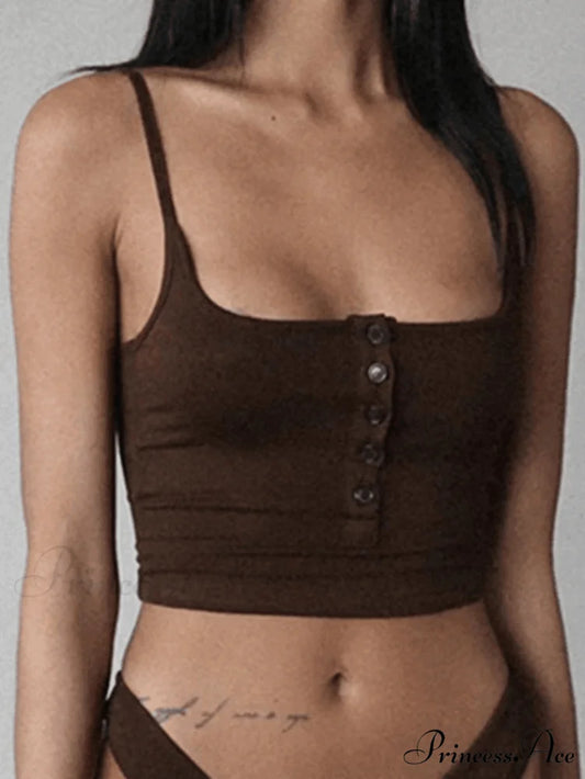 Button Front Graceful Corset Top Brown / S
