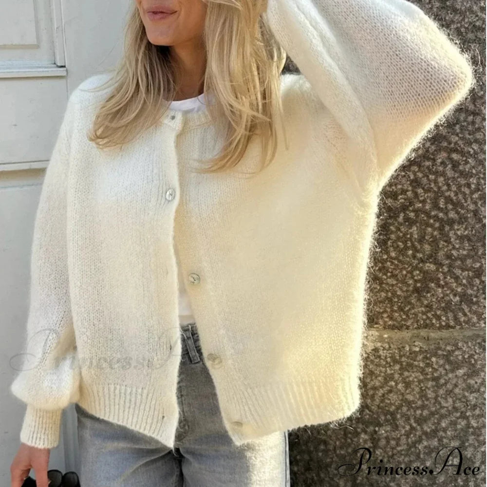 Button Up Airy Monochrome Cardigan beige / S cardigans-241228