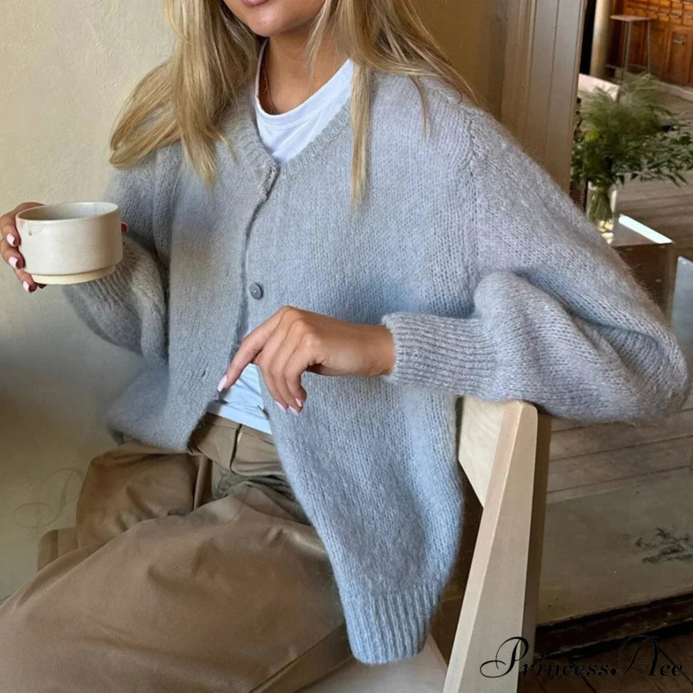 Button Up Airy Monochrome Cardigan light blue / S cardigans-241228