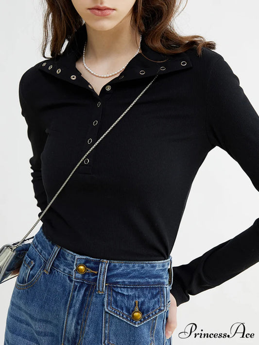 Button Up Graceful Collared Shirt Black / S