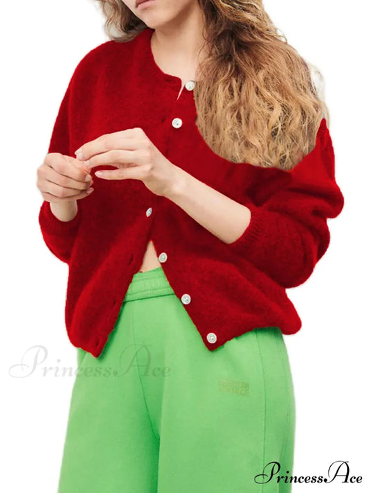 Button-Up Stylish Knitted Cardigan red / S cardigans-241228
