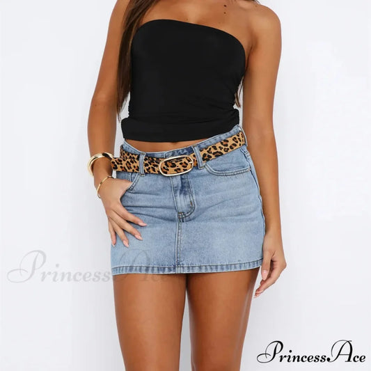 Button Up Trim Fit Denim Skirt blue / S skirts-250223