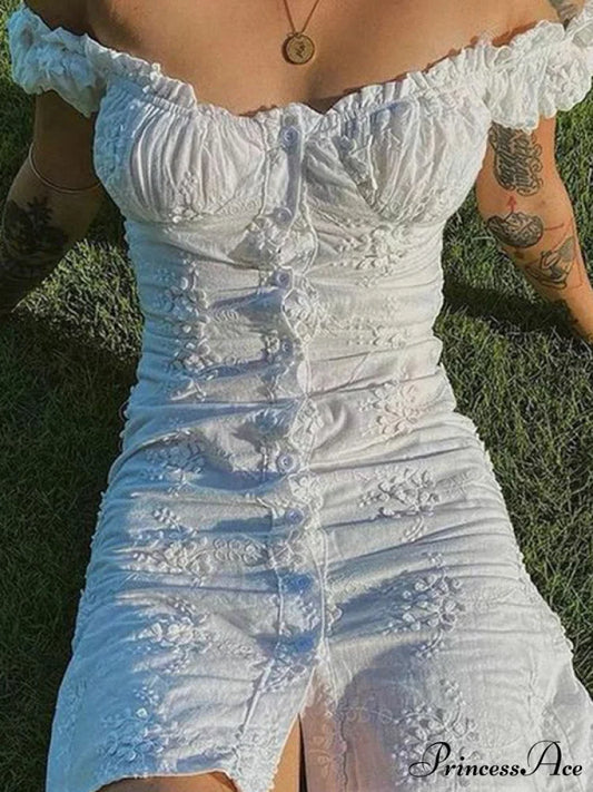 Buttoned Denim Graceful Y2K Corset Top White / S