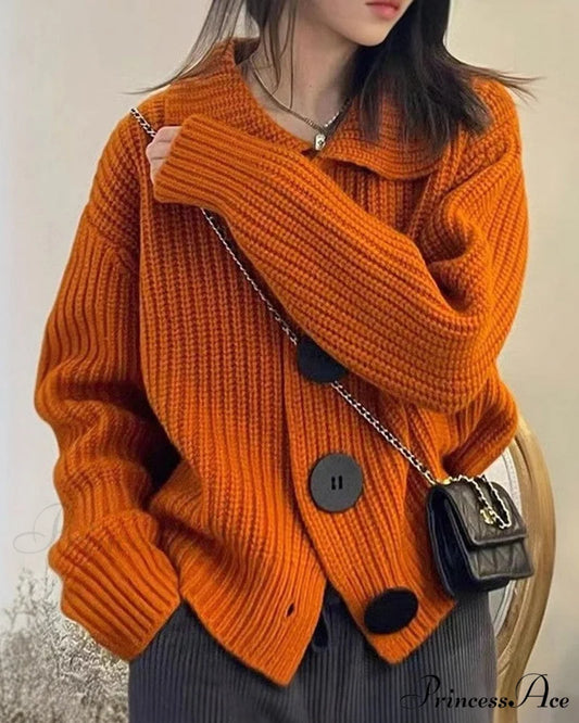Buttoned Knit Cardigan Orange / S