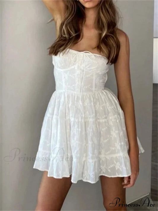 Buttoned Sleeveless Flared Mini Dress WHITE / S minidress-250223