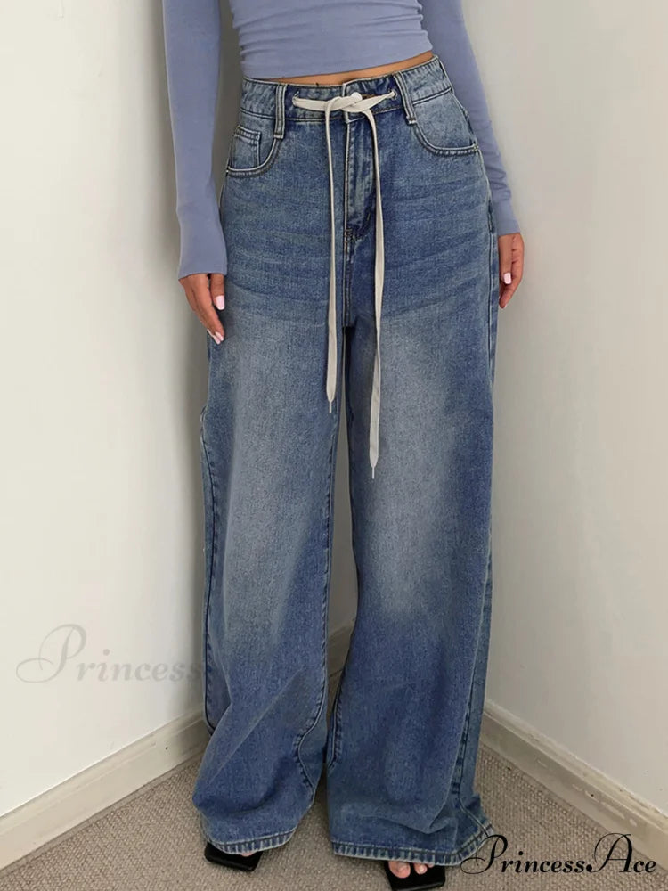 Buttoned Tied Graceful Denim Boyfriend Jeans Blue / XS