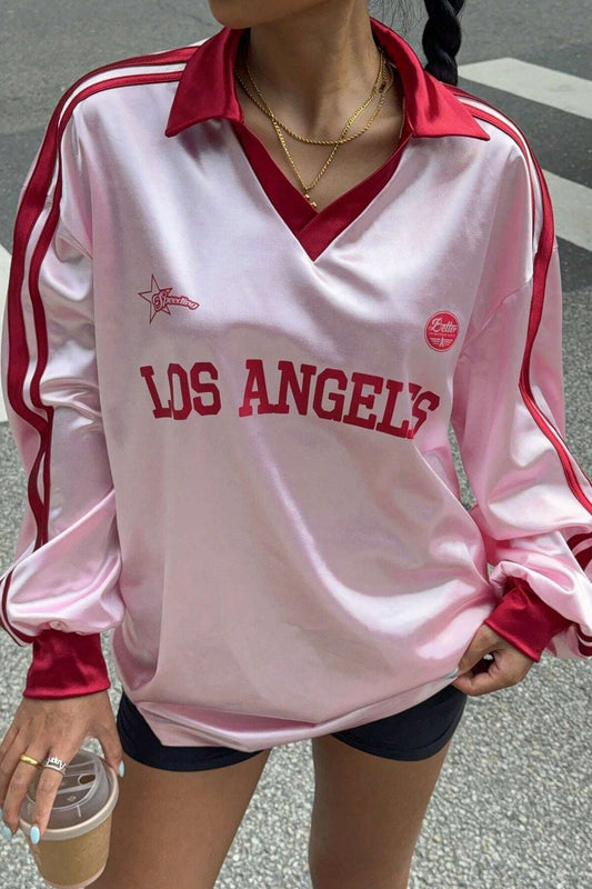 Digital Print Loose Long Sleeve V Neck Blouse