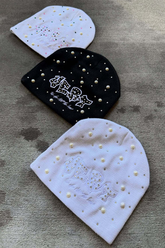 Street Style Pearl Rhinestone Letter Knitted Hat