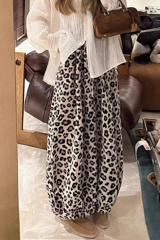 Leopard Cropped Wide Leg Casual Pants