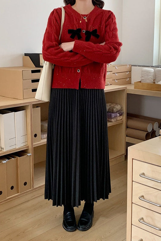 Sparkle Bow Detail Ribbed Cardigan