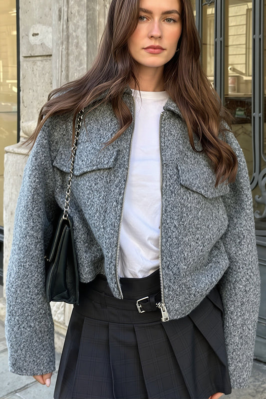 Cropped Boucle Zip Jacket