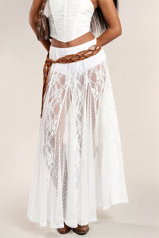 Lace Trim Low Waist Bodycon Maxi Skirt