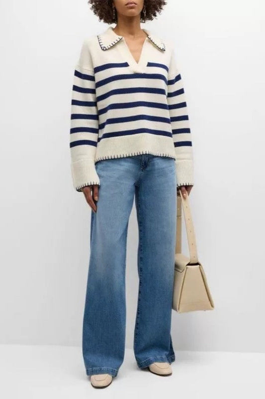 Striped Color Block Polo Sweater