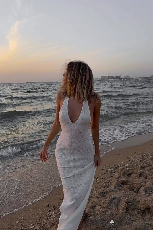 Knit Hollow Out Backless Maxi Dress