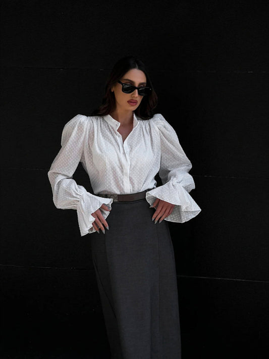 Jacquard Puff Sleeve Blouse