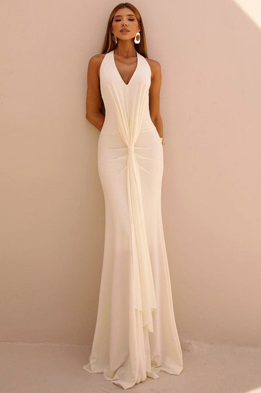 Draped Halter Fishtail Maxi Dress