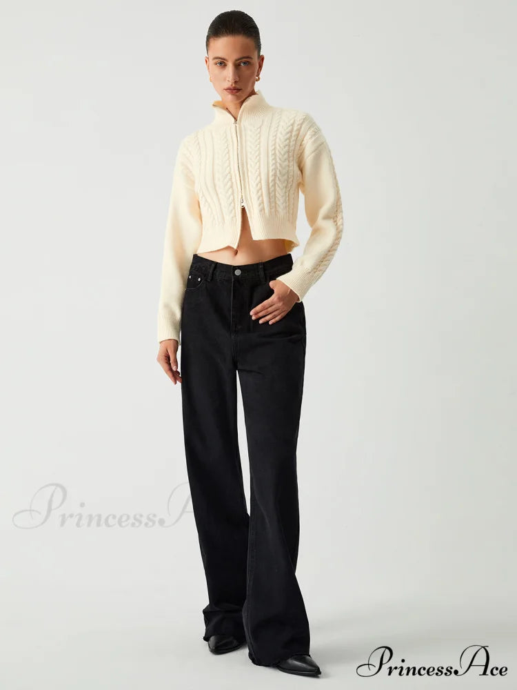 Cable Knit Two Trendy Way Zip Crop Cardigan