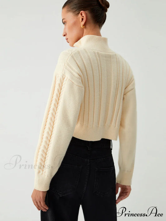 Cable Knit Two Trendy Way Zip Crop Cardigan