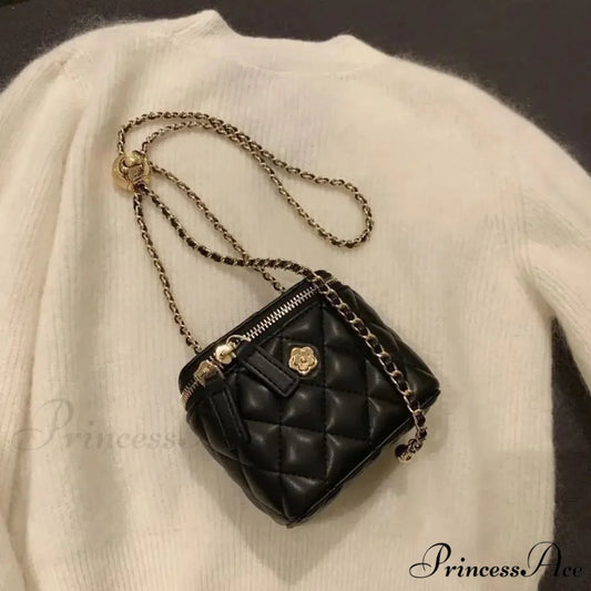 Camellia Diamond Chain Bucket Crossbody Black / Small Size crossbody-250126