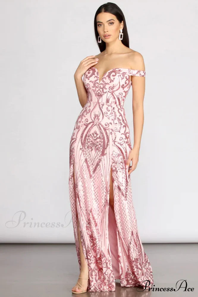 Camilla Sequin Off Charming Shoulder A-Line Dress
