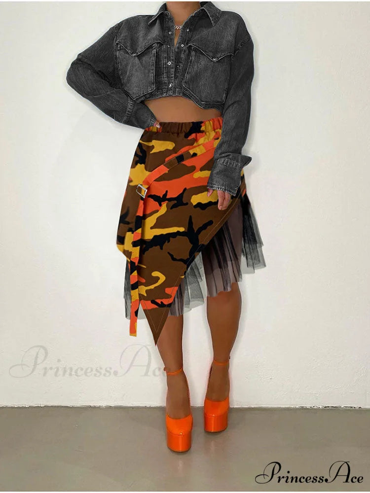 Camouflage Charming Loose Overall Orange / S
